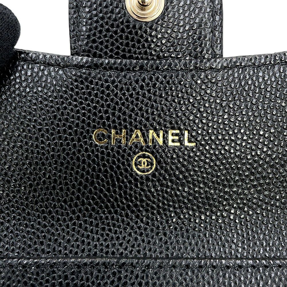 シャネル ミニチェーンウォレット カードケース マトラッセ ココマーク キャビアスキン AP0238 CHANEL 財布 黒
