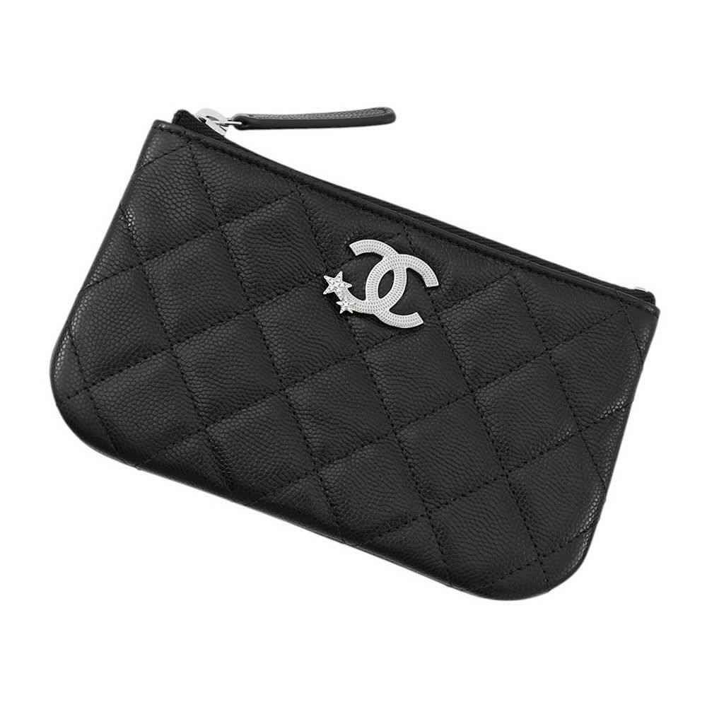 シャネル ミニポーチ マトラッセ スター ココマーク ソフトキャビアスキン AP4811 CHANEL コインケース 小銭入れ 黒