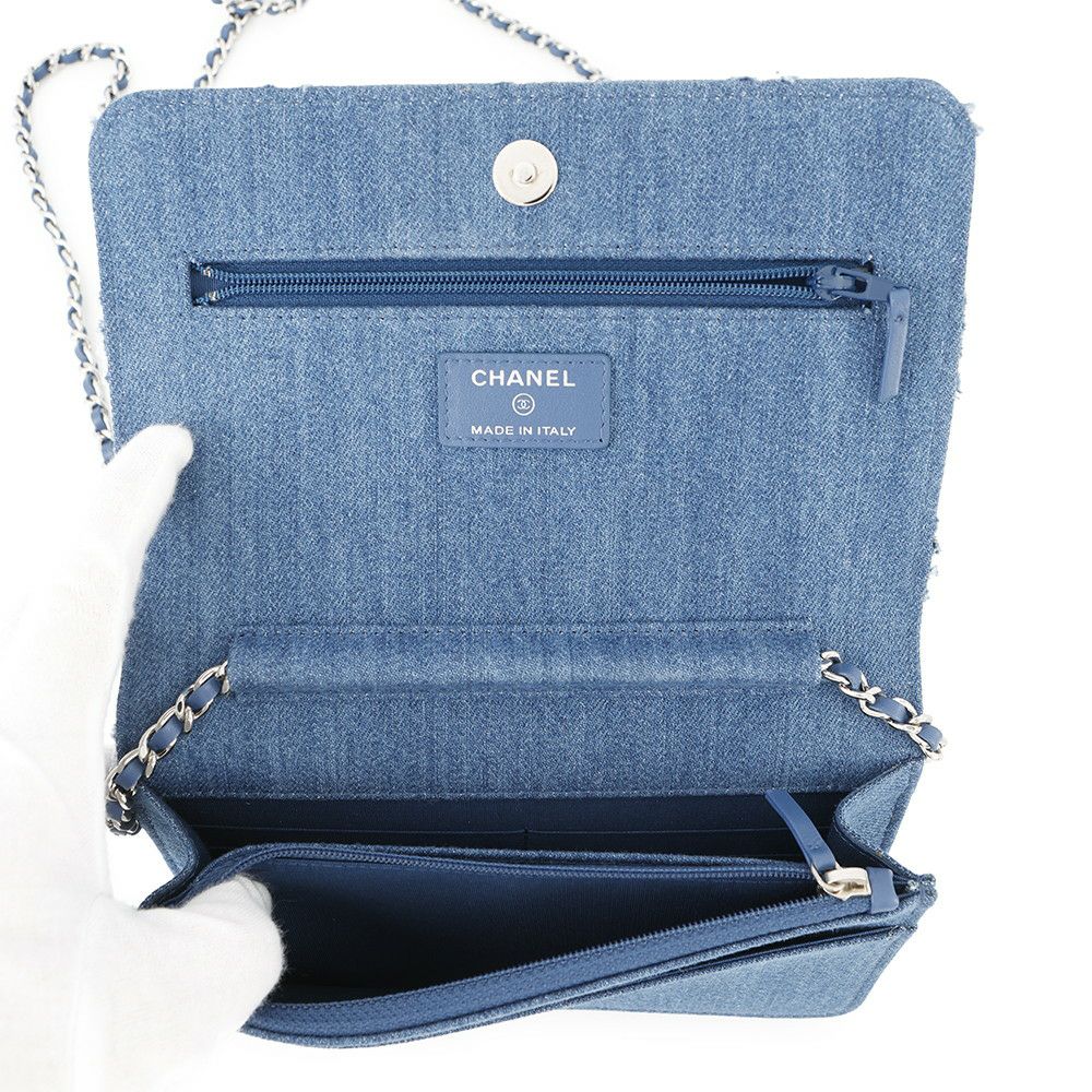 シャネル チェーンウォレット マトラッセ ココマーク デニム A33814 CHANEL 財布