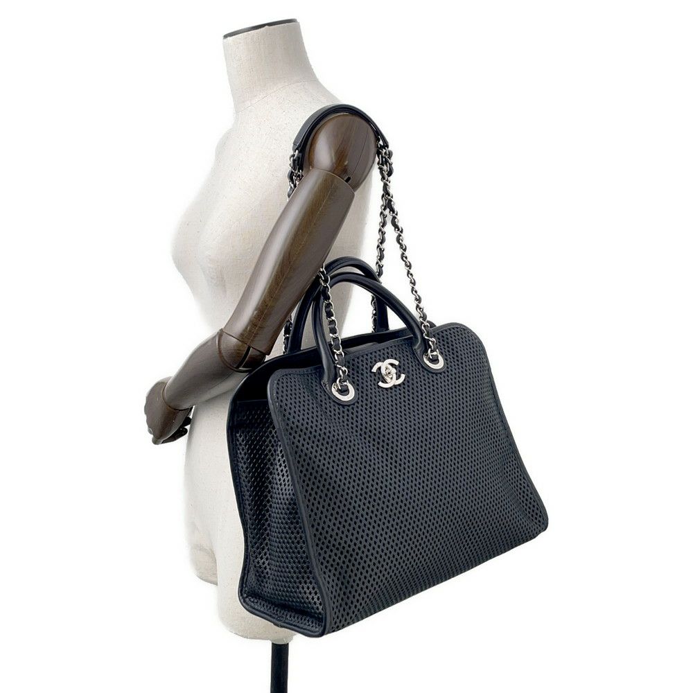 シャネル トートバッグ フレンチリビエラ A67654 2way メッシュ 黒