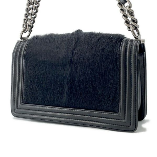 シャネル チェーンショルダーバッグ ボーイシャネル レザー ファー CHANEL 黒