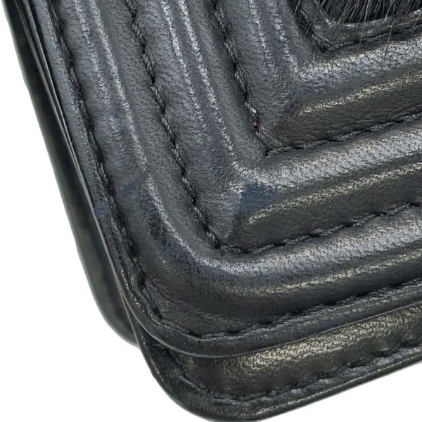 シャネル チェーンショルダーバッグ ボーイシャネル レザー ファー CHANEL 黒