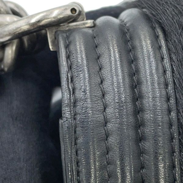 シャネル チェーンショルダーバッグ ボーイシャネル レザー ファー CHANEL 黒
