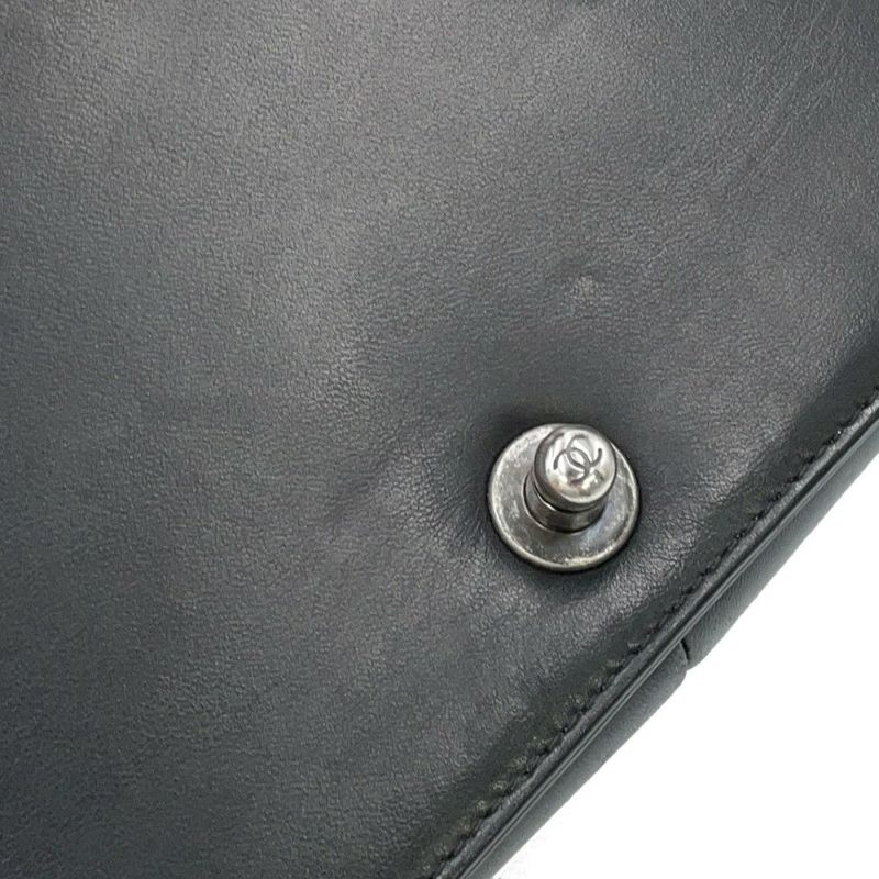 シャネル チェーンショルダーバッグ ボーイシャネル レザー ファー CHANEL 黒