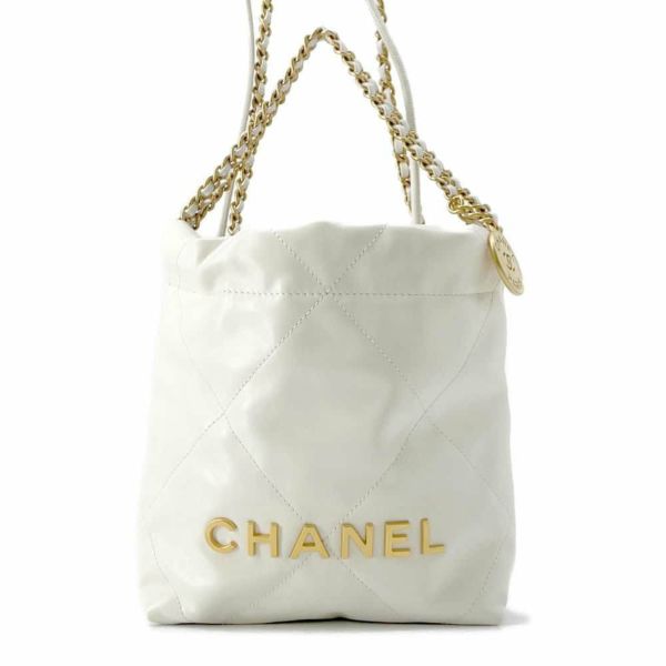 シャネル ハンドバッグ CHANEL 22 ミニ ココマーク シャイニーカーフレザー AS3980 2wayショルダーバッグ 白