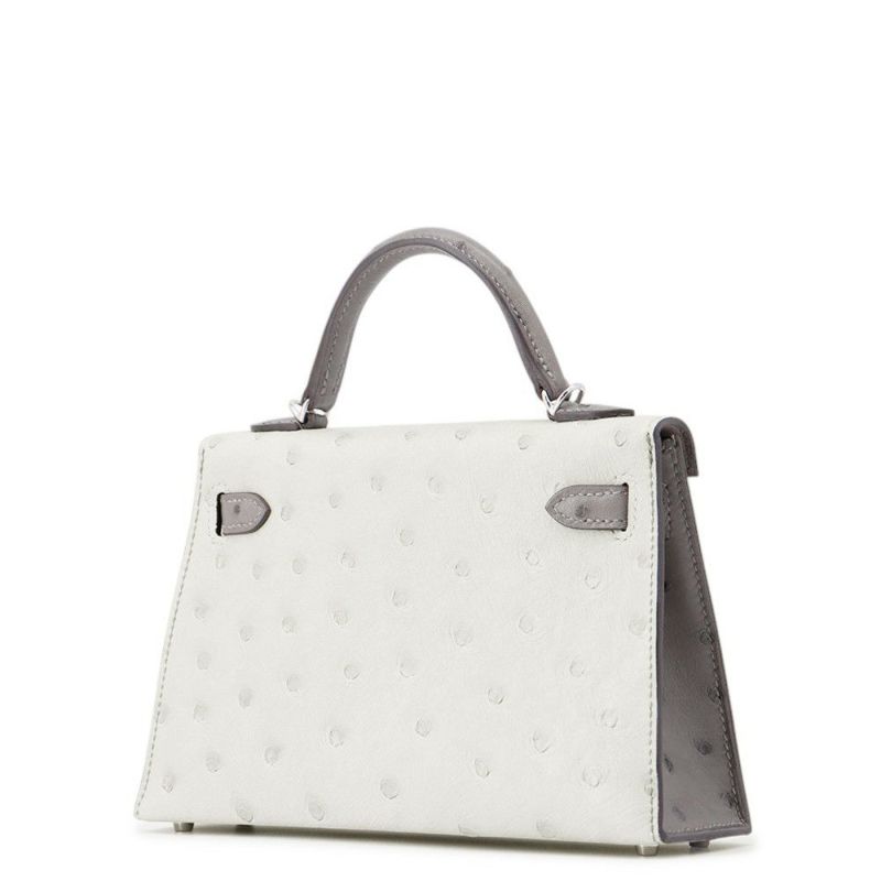 エルメス ハンドバッグ ミニケリー2 外縫い バイカラー グリメイヤー/グリスペール/シルバー金具 オーストリッチ K刻印 2wayショルダー