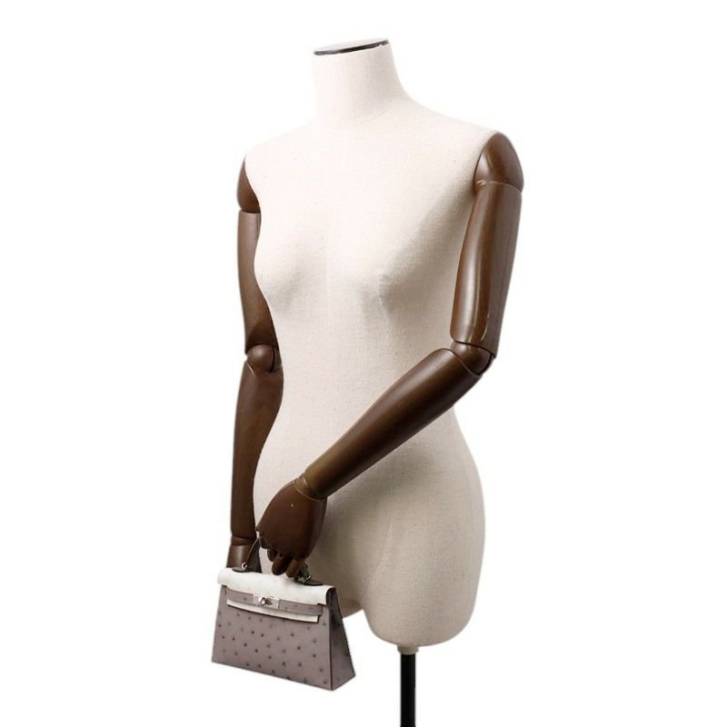 エルメス ハンドバッグ ミニケリー2 外縫い バイカラー グリメイヤー/グリスペール/シルバー金具 オーストリッチ K刻印 2wayショルダー