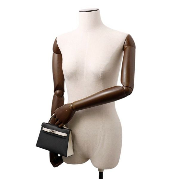 エルメス ミニケリー2 外縫い ブラック/ナタ/シルバー金具 シェブルミゾル W刻印 2wayショルダー 黒 SPO