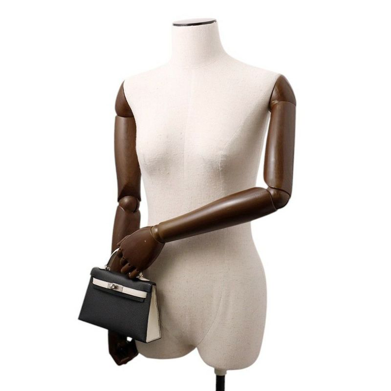 エルメス ミニケリー2 外縫い ブラック/ナタ/シルバー金具 シェブルミゾル W刻印 2wayショルダー 黒 SPO