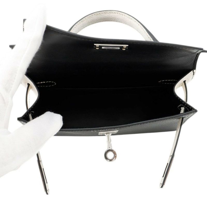 エルメス ミニケリー2 外縫い ブラック/ナタ/シルバー金具 シェブルミゾル W刻印 2wayショルダー 黒 SPO
