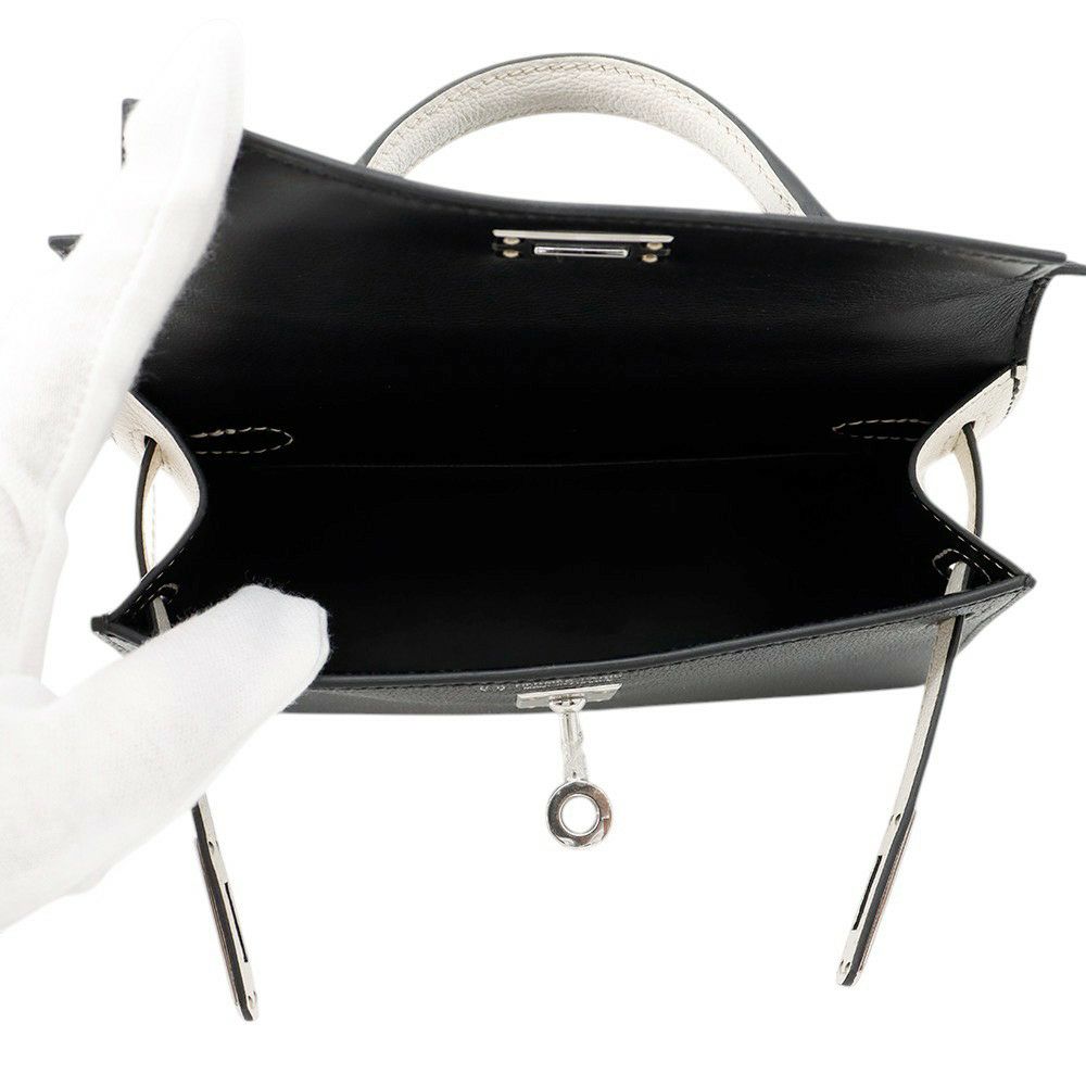 エルメス ミニケリー2 外縫い ブラック/ナタ/シルバー金具 シェブルミゾル W刻印 2wayショルダー 黒 SPO