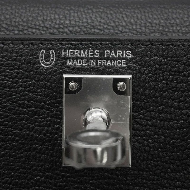エルメス ミニケリー2 外縫い ブラック/ナタ/シルバー金具 シェブルミゾル W刻印 2wayショルダー 黒 SPO