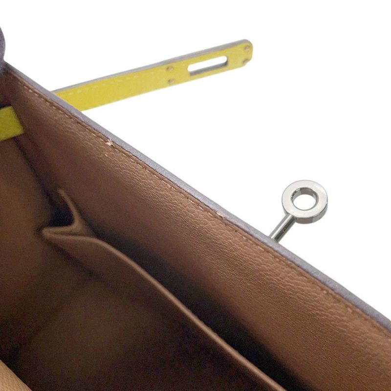 エルメス ケリー25 外縫いトリコロール チャイ/モーヴシルベストル/ライム/シルバー金具 エプソン U刻印 2wayショルダー