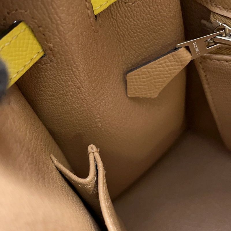 エルメス ケリー25 外縫いトリコロール チャイ/モーヴシルベストル/ライム/シルバー金具 エプソン U刻印 2wayショルダー