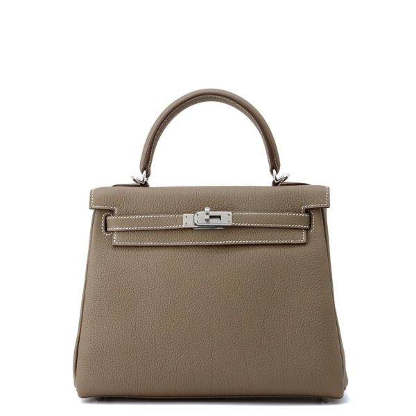 エルメス ハンドバッグ ケリー25 内縫い エトゥープ/シルバー金具 トゴ K刻印 2wayショルダー