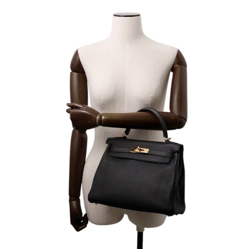 エルメス ハンドバッグ ケリー28 内縫い ブラック/ゴールド金具 トゴ □Q刻印 2wayショルダー 黒