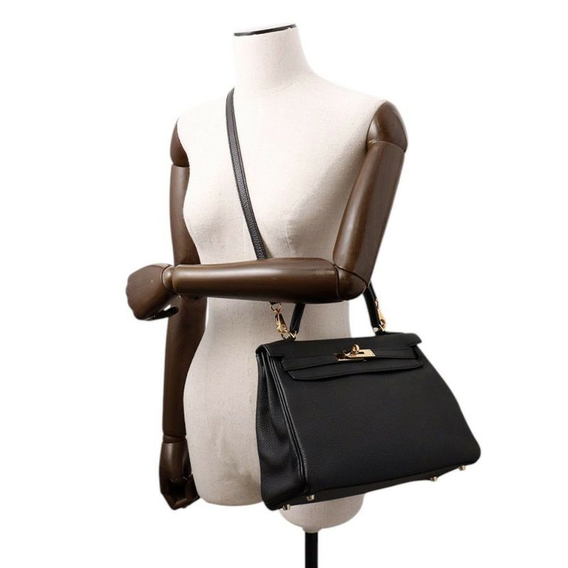 エルメス ハンドバッグ ケリー28 内縫い ブラック/ゴールド金具 トゴ □Q刻印 2wayショルダー 黒