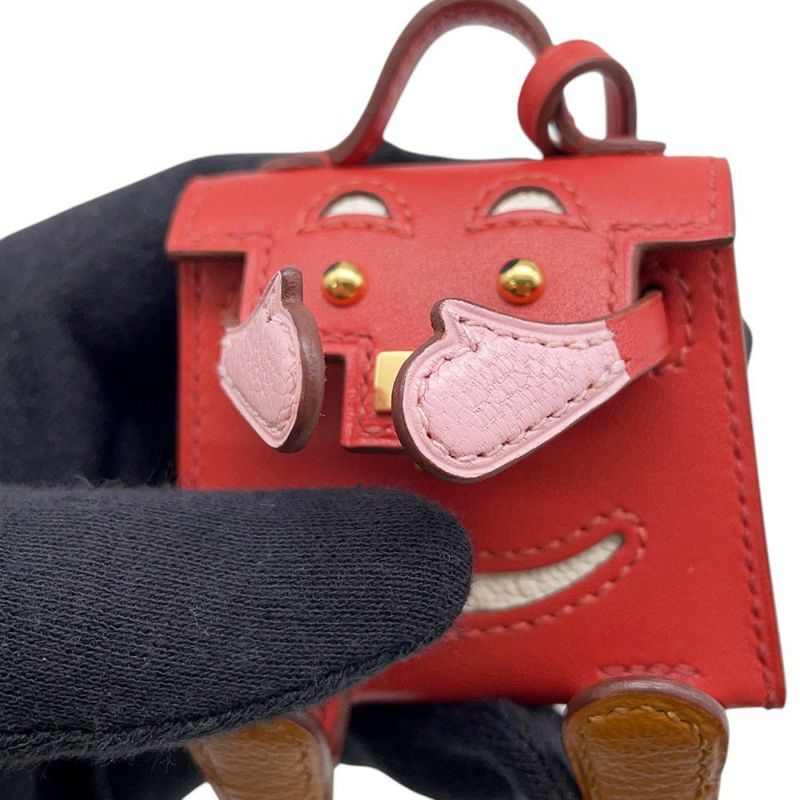 エルメス チャーム ビジュードサック ケリードール サンギーヌ/ナタ/ローズサクラ/キャラメル/ゴールド金具 タデラクト/シェブルミゾル Z刻印