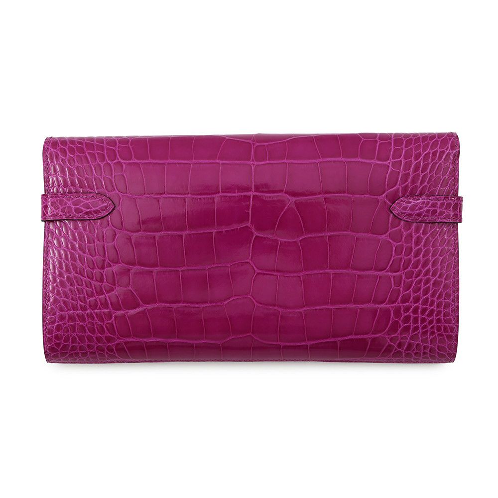 エルメス 長財布 ケリーウォレット ロング ローズシェヘラザード/シルバー金具 アリゲーターシャイン C刻印 HERMES