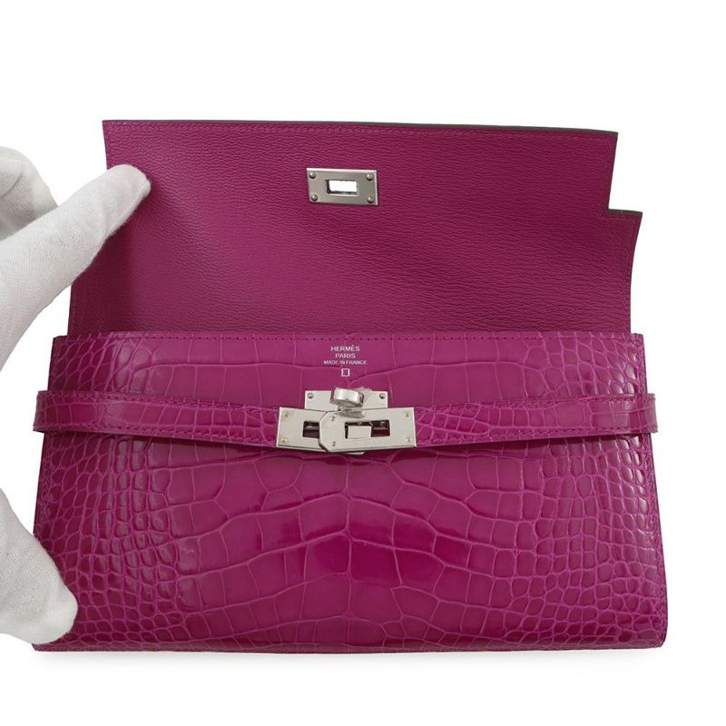 エルメス 長財布 ケリーウォレット ロング ローズシェヘラザード/シルバー金具 アリゲーターシャイン C刻印 HERMES
