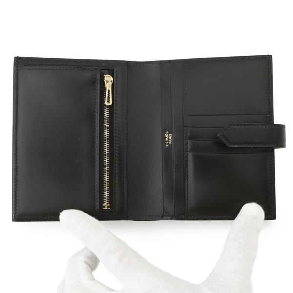 エルメス 二つ折り財布 ベアンコンパクト ブラック/ゴールド金具