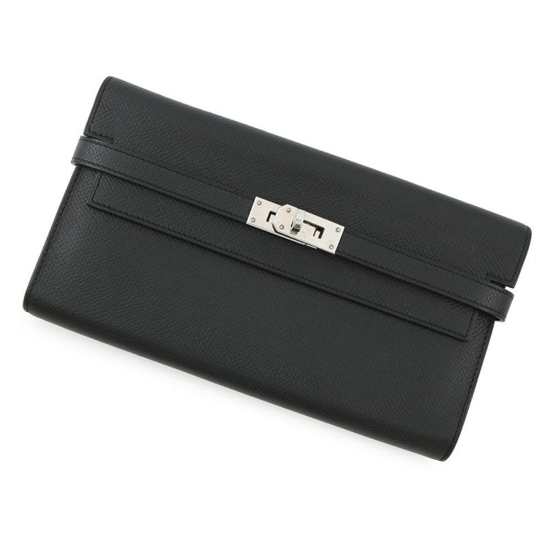 エルメス 長財布 ケリーウォレット ロング ブラック/シルバー金具 エプソン C刻印 HERMES 黒