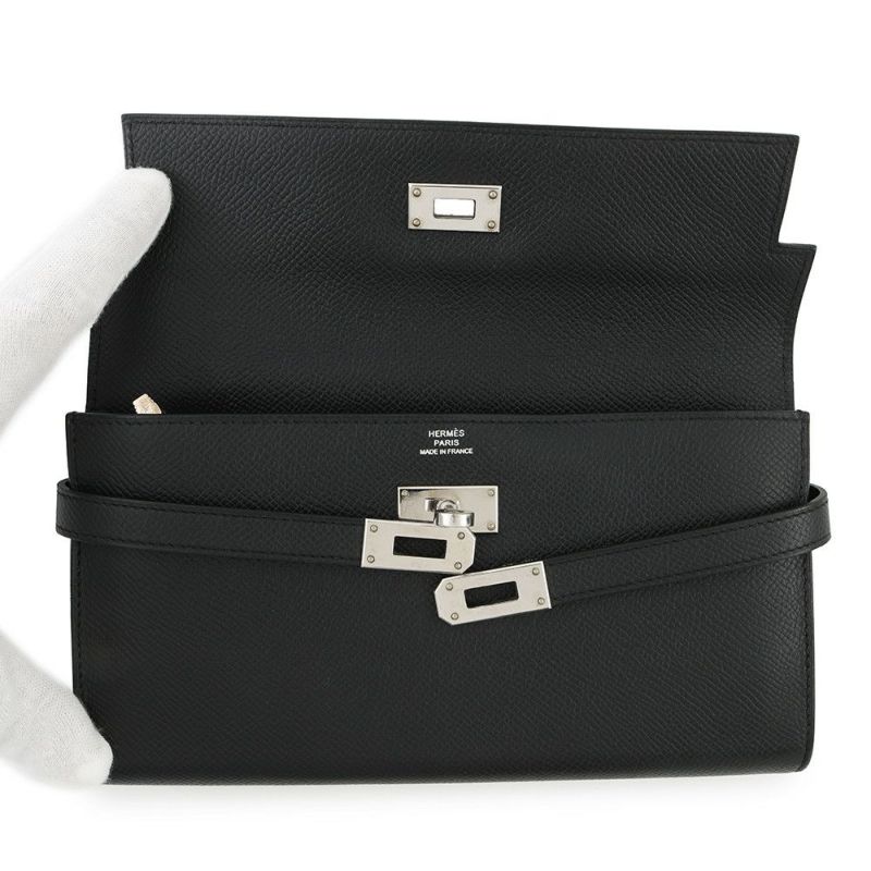 エルメス 長財布 ケリーウォレット ロング ブラック/シルバー金具 エプソン C刻印 HERMES 黒