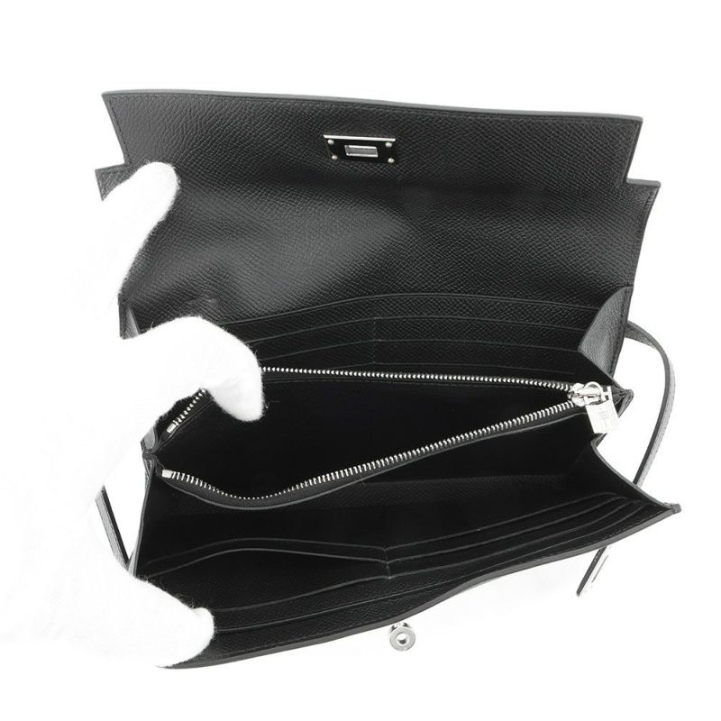 エルメス 長財布 ケリーウォレット ロング ブラック/シルバー金具 エプソン C刻印 HERMES 黒
