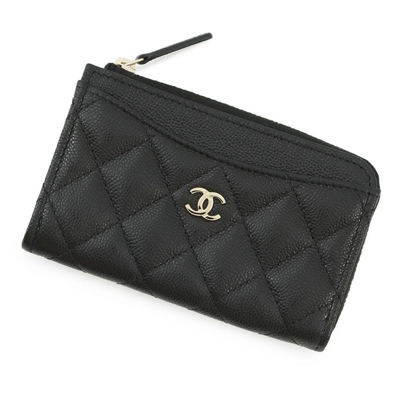 シャネル コインケース マトラッセ ココマーク キャビアスキン AP3179 フラグメント カードケース 黒