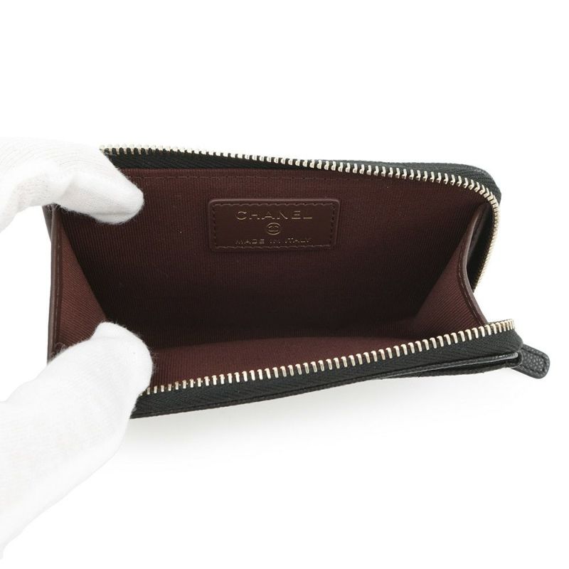 シャネル コインケース マトラッセ ココマーク キャビアスキン AP3179 フラグメント カードケース 黒