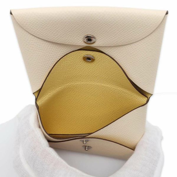 エルメス コインケース カルヴィ デュオ ヴェルソ ナタ/ジョーヌプッサン/シルバー金具 ヴォーエプソン U刻印