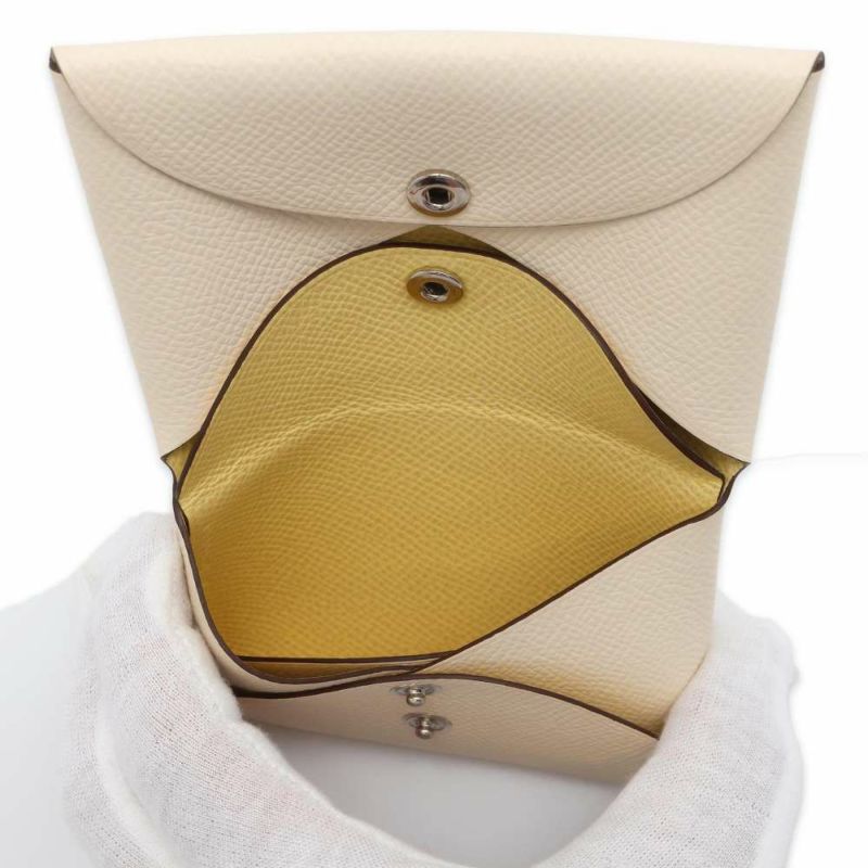 エルメス コインケース カルヴィ デュオ ヴェルソ ナタ/ジョーヌプッサン/シルバー金具 ヴォーエプソン U刻印
