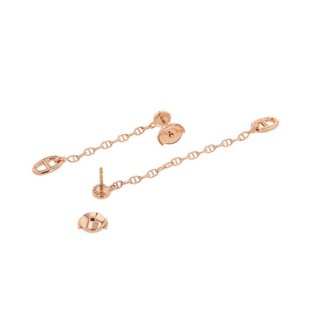 エルメス ピアス シェーヌダンクル ニューファランドールTPM ダイヤモンド 2P 計0.02ct K18PGピンクゴールド HERMES アシンメトリー