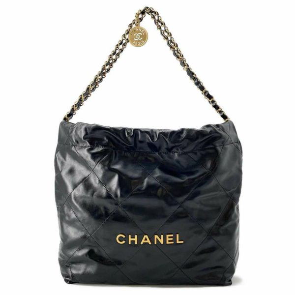 シャネル ハンドバッグ CHANEL 22 マトラッセ スモール シャイニーカーフ AS3260 ポーチ付き 黒