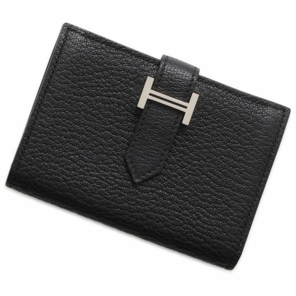 エルメス カードケース ベアン ミニ ブラック/シルバー金具 シェブルミゾル B刻印 HERMES 黒 安心保証 | 中古・新品 ブランド販売ギャラリーレア公式通販