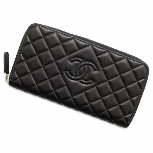 シャネル 長財布 ココマーク マトラッセ ラムスキン A80110 CHANEL 財布 黒