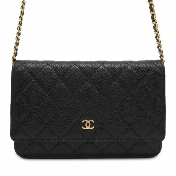 シャネル チェーンウォレット クラシック マトラッセ ココマーク キャビアスキン AP0250 CHANEL 財布 ブラック 黒