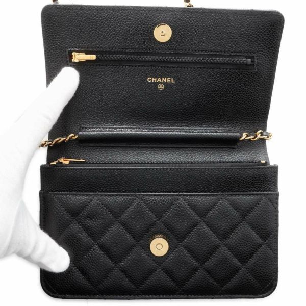 シャネル チェーンウォレット クラシック マトラッセ ココマーク キャビアスキン AP0250 CHANEL 財布 ブラック 黒