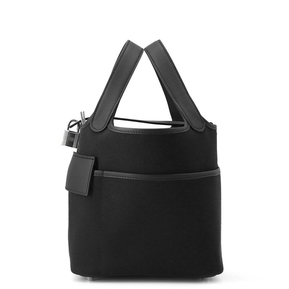 エルメス ハンドバッグ ピコタンロックPM カーゴ ブラック/シルバー金具 トワルゴエラン/スイフト K刻印 黒
