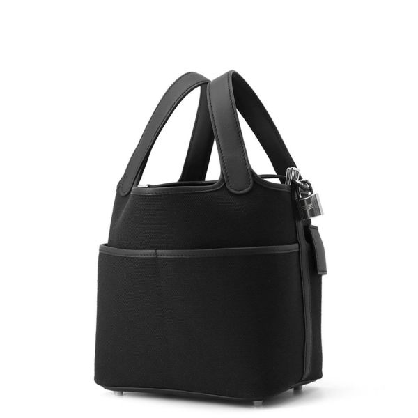 エルメス ハンドバッグ ピコタンロックPM カーゴ ブラック/シルバー金具 トワルゴエラン/スイフト K刻印 黒