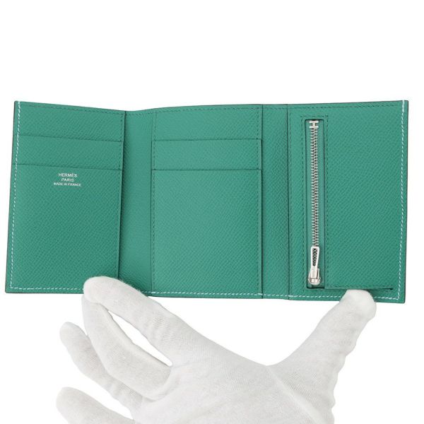 エルメス 三つ折り財布 ベアンコンビネ ヴェルソ セレステ/ヴェールジェイド/シルバー金具 エプソン B刻印