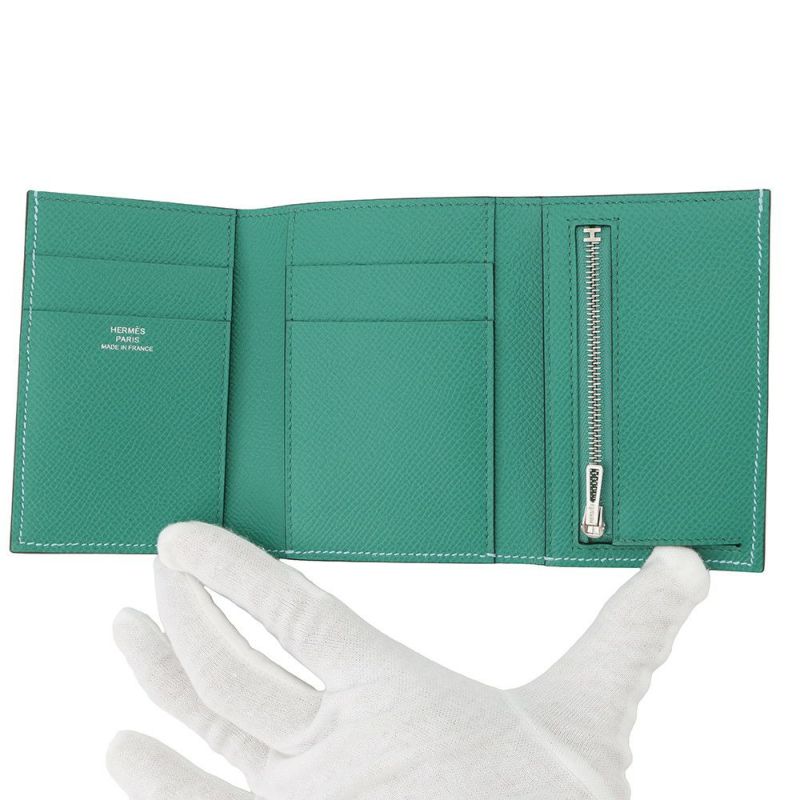 エルメス 三つ折り財布 ベアンコンビネ ヴェルソ セレステ/ヴェールジェイド/シルバー金具 エプソン B刻印