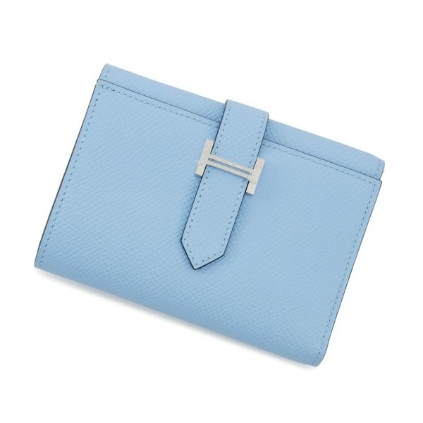 エルメス 三つ折り財布 ベアンコンビネ ヴェルソ セレステ/ヴェールジェイド/シルバー金具 エプソン B刻印 財布