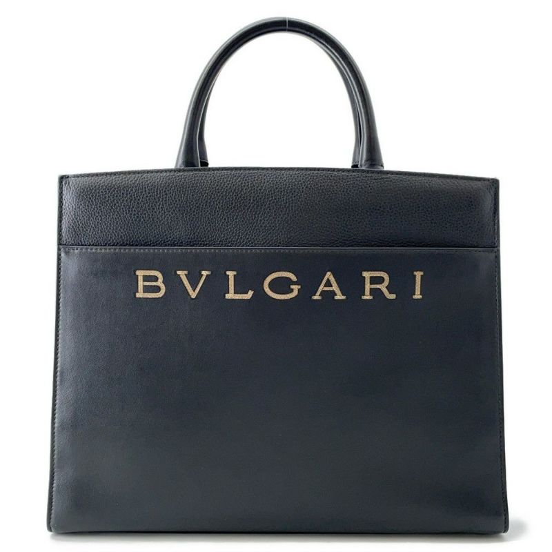 ブルガリ トートバッグ ロゴ レザー BVLGARI バッグ 黒