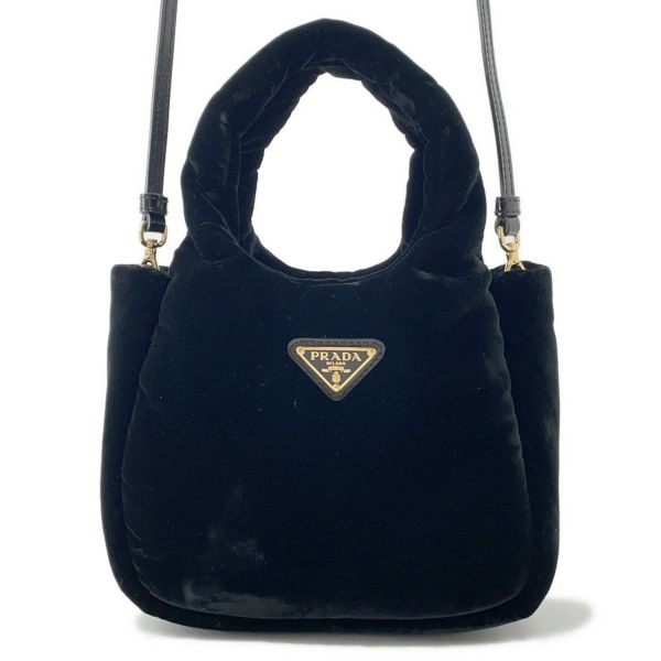 プラダ ハンドバッグ トライアングルロゴ ミニ ベルベット 1BA359 2wayショルダー 黒