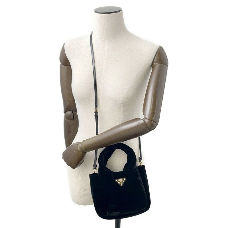 プラダ ハンドバッグ トライアングルロゴ ミニ ベルベット 1BA359 2wayショルダー 黒