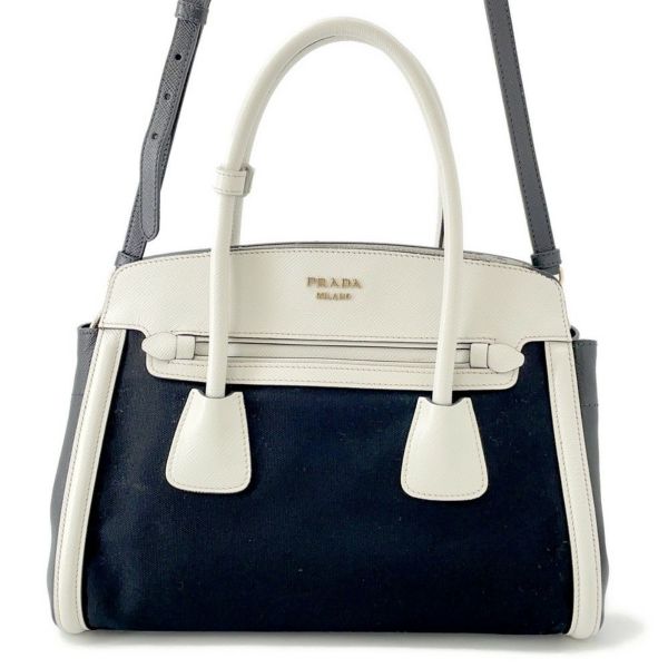 プラダ ハンドバッグ ロゴ サフィアーノ キャンバス BN2595 PRADA 2wayショルダー 黒 白