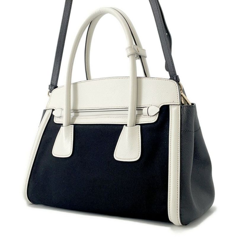 プラダ ハンドバッグ ロゴ サフィアーノ キャンバス BN2595 PRADA 2wayショルダー 黒 白