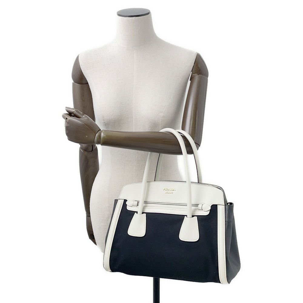 プラダ ハンドバッグ ロゴ サフィアーノ キャンバス BN2595 PRADA 2wayショルダー 黒 白