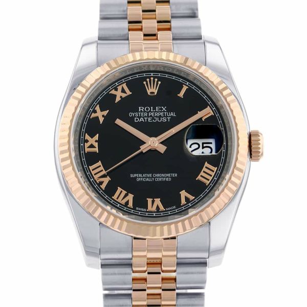 ロレックス デイトジャスト SS/K18PG ランダムシリアル ルーレット 116231 ROLEX 腕時計 黒文字盤